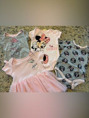 Disney Baby Minnie Mouse Pink and Gray One-Piece Bundle 4 pieces size 3-6 month